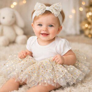 So'Dorable Baby Tutu Skirt 0–6M Gold Silver Foil Dot Holiday Photo Ready